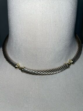 David Yurman- Sterling Cable Twist Necklace with 18k Gold Accents